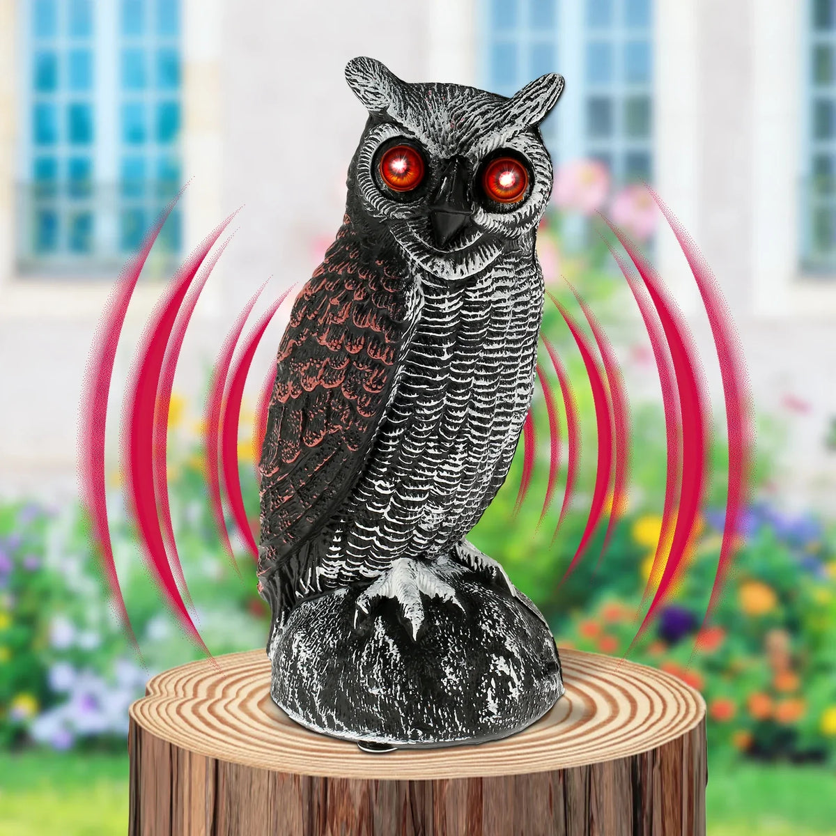 Solar Owl Decoy with Sound & Light – Waterproof Bird Deterrent