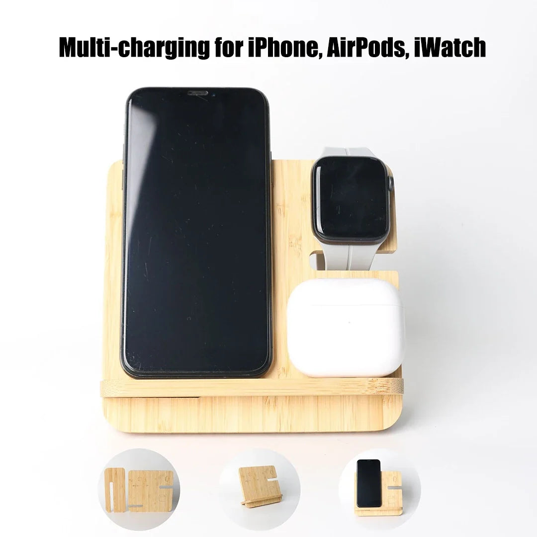 Bamboo Wireless Charging Station 3-in-1 for iPhone, Apple Watch & AirPods