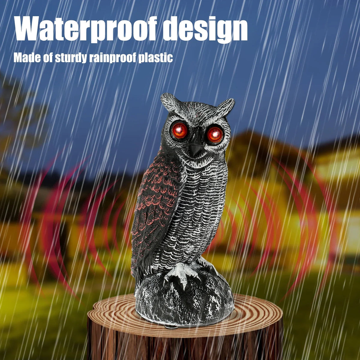 Solar Owl Decoy with Sound & Light – Waterproof Bird Deterrent