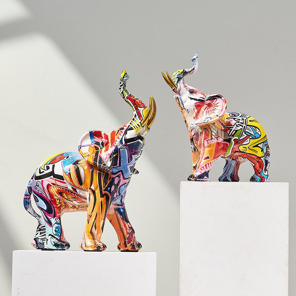 Resin Elephant Sculpture – Hand-Painted Nordic Garden Ornament