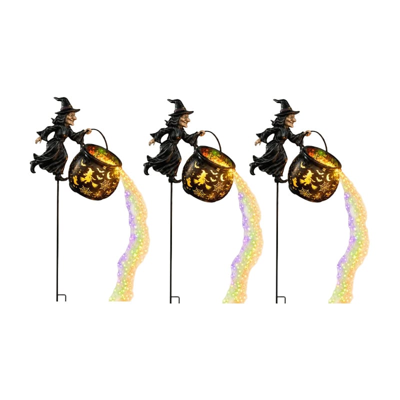Iron Witch Cauldron Halloween Garden Light with Stake