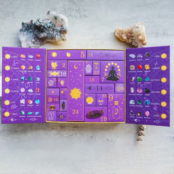Crystal Advent Calendar 24 Compartments Purple Gold Countdown Box