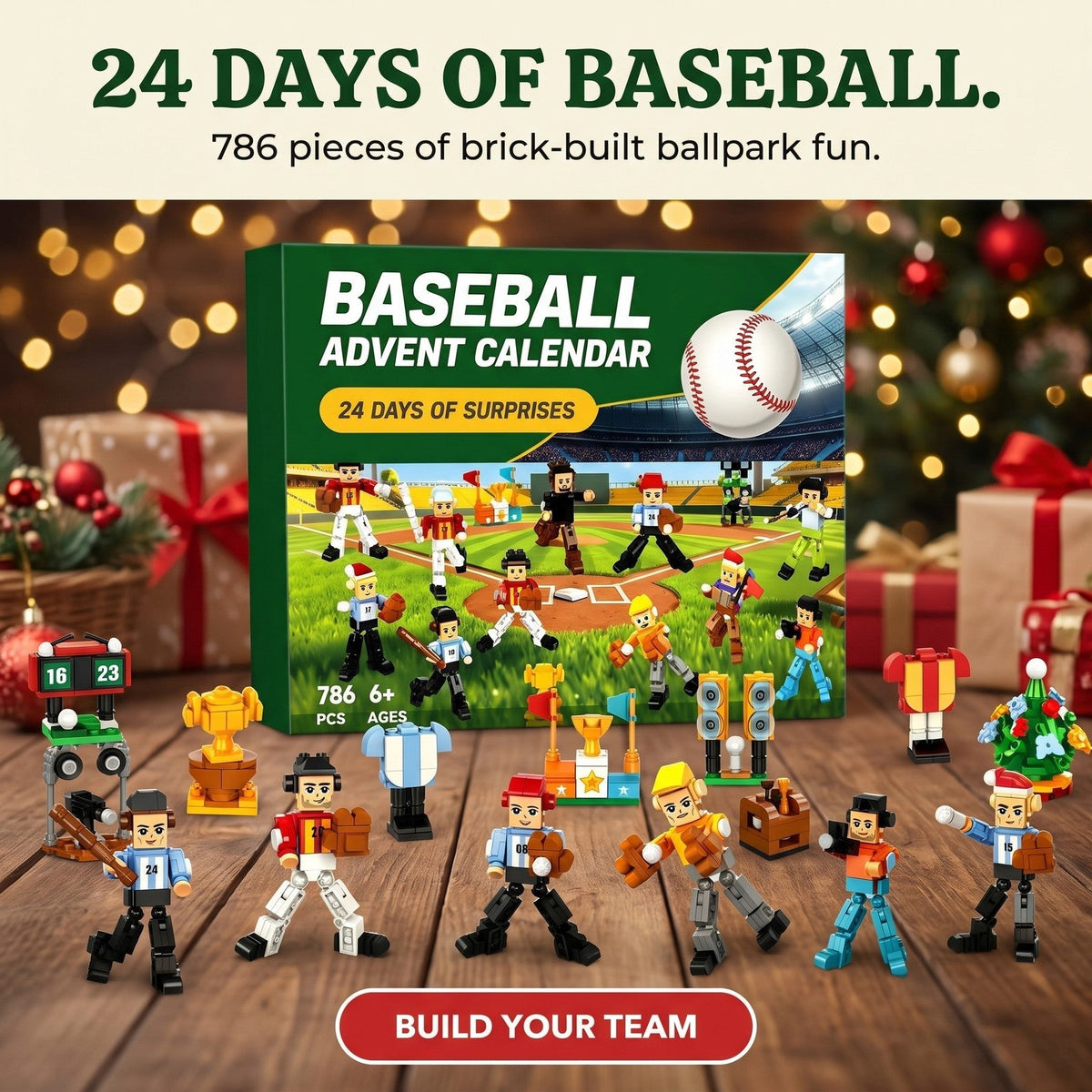 Baseball Advent Calendar – 786-Piece Build Team with Players and Ballpark
