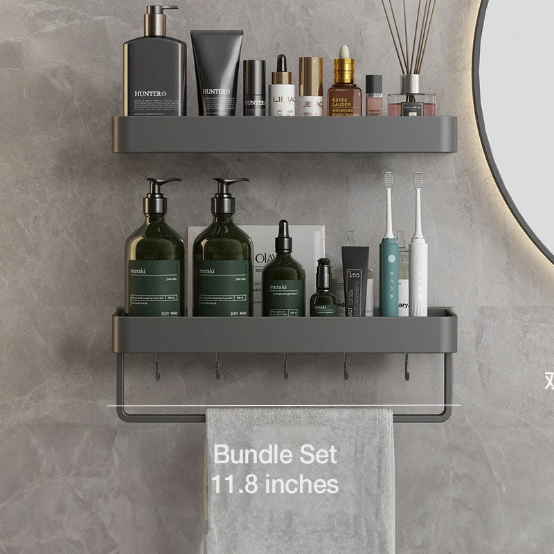 Self-Adhesive Bathroom Shelf with Towel Holder – No Drilling
