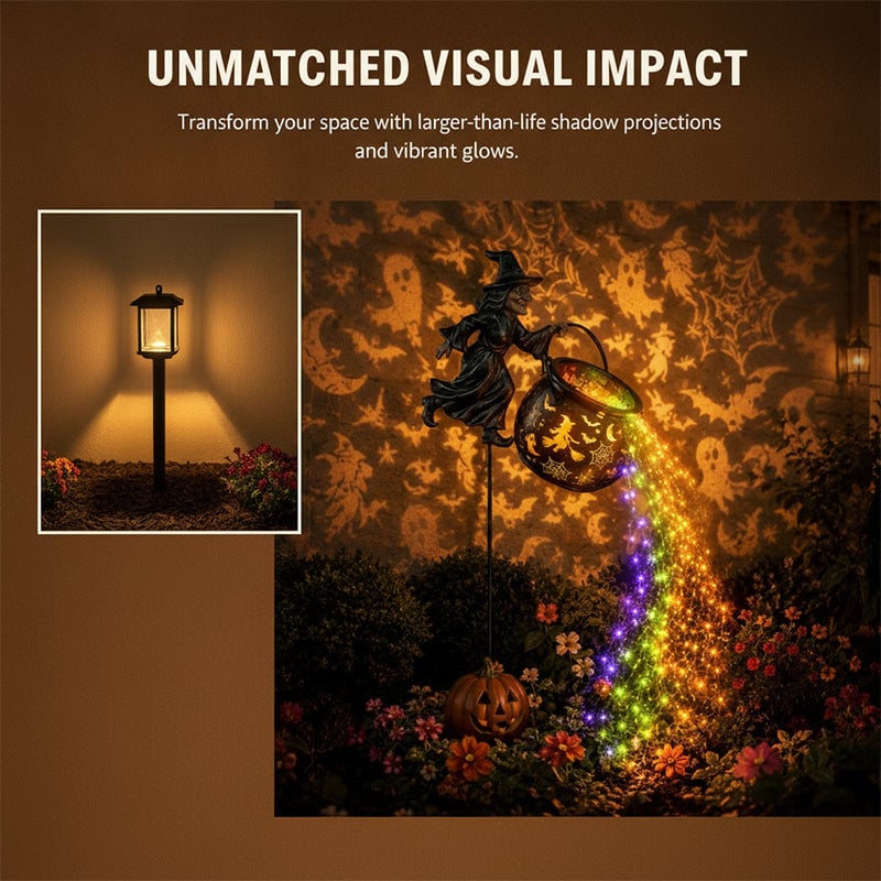 Iron Witch Cauldron Halloween Garden Light with Stake