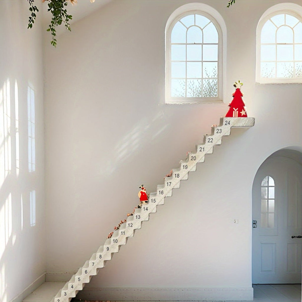 24-Day Wooden Advent Calendar Santa Ladder Brown