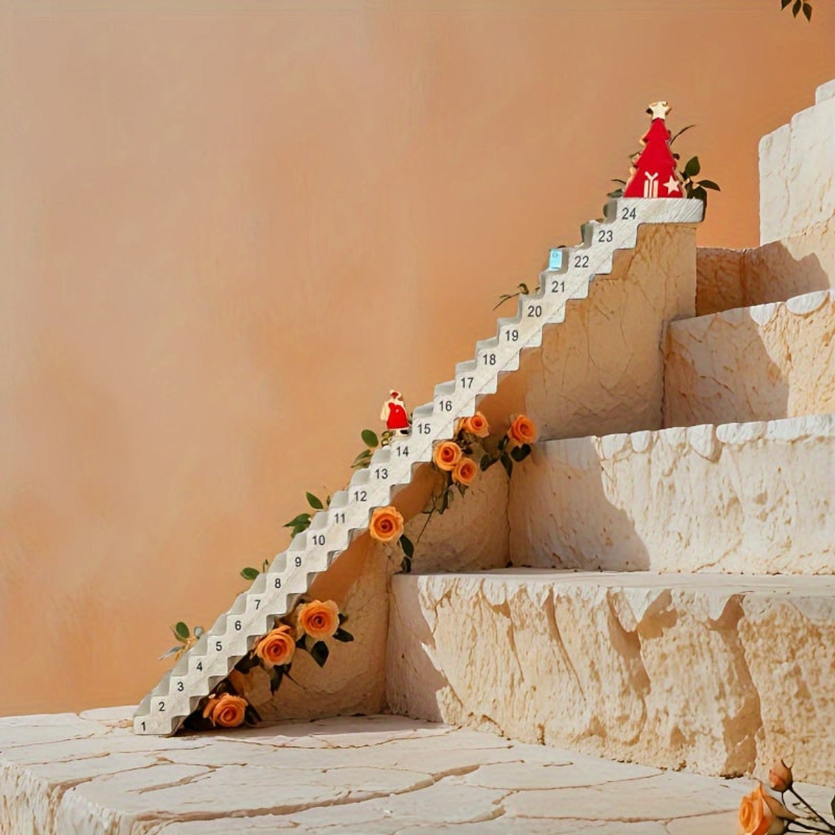 24-Day Wooden Advent Calendar Santa Ladder Brown