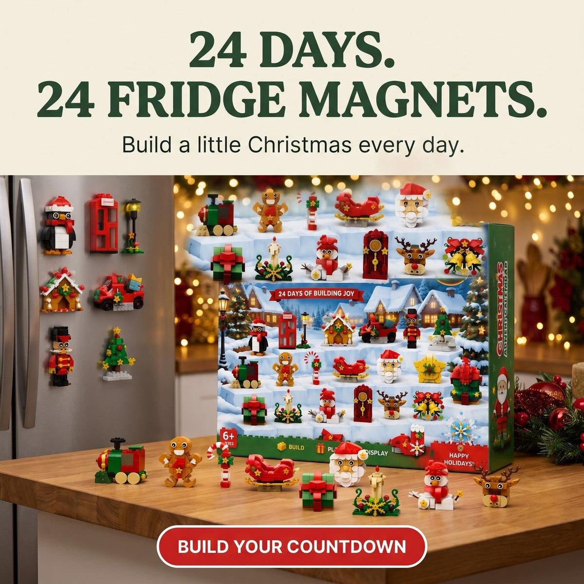 Christmas Advent Calendar Brick Magnets – 24 Daily Builds for Fridge Decor