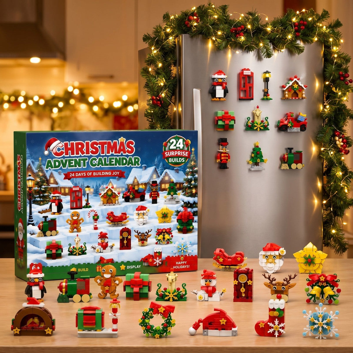 Christmas Advent Calendar Brick Magnets – 24 Daily Builds for Fridge Decor