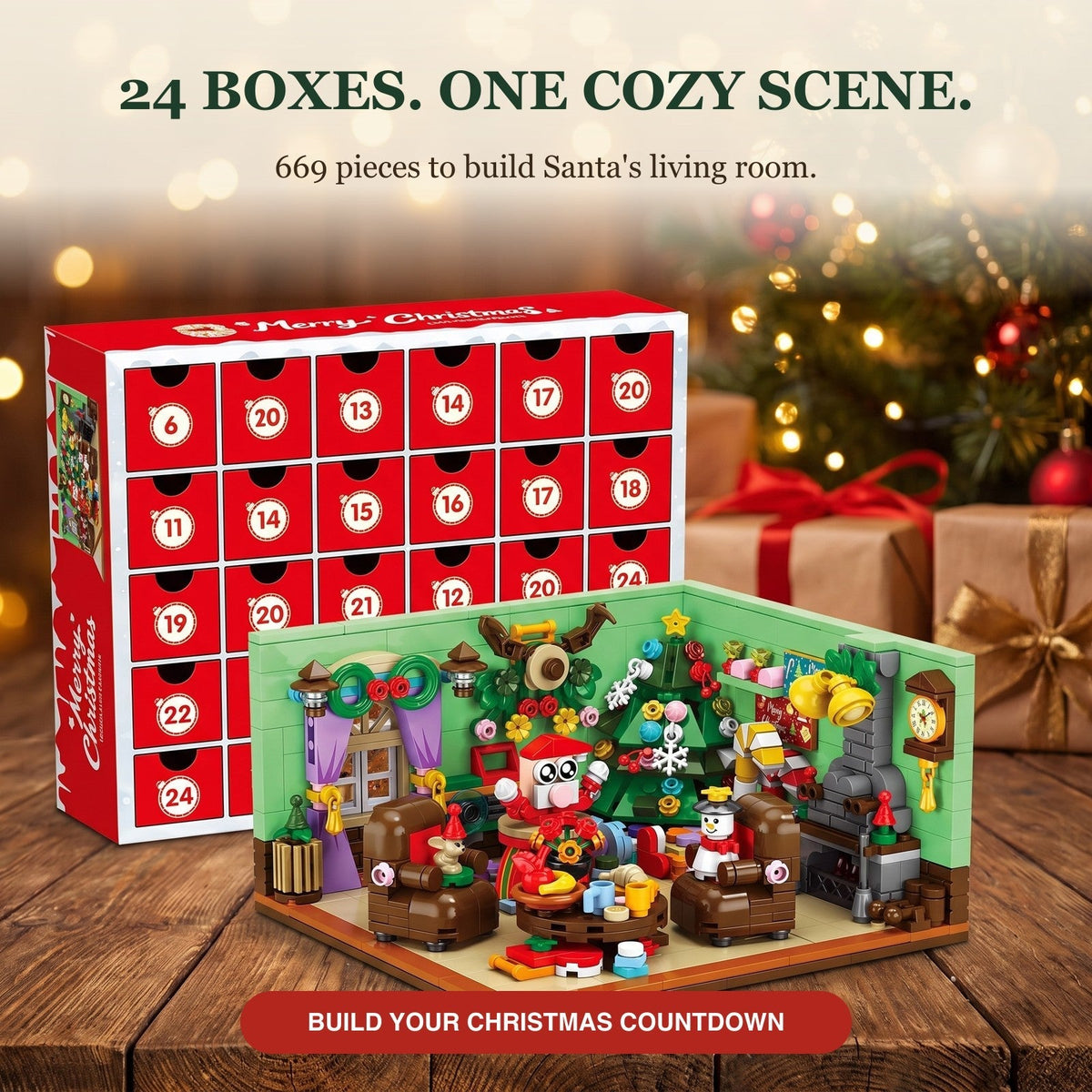 Advent Calendar Brick Building Set – 669 Pieces 24 Daily Builds