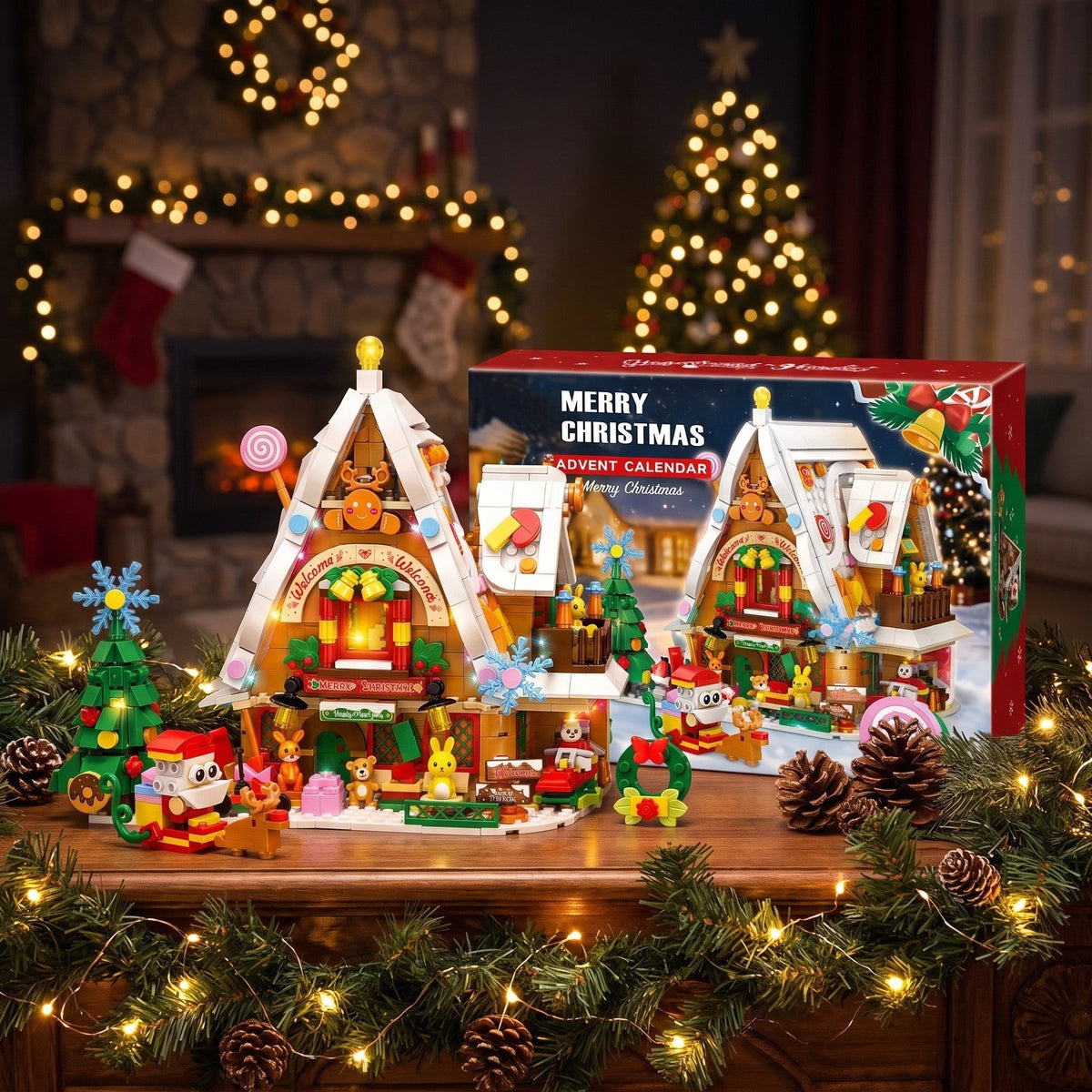 Christmas Snow House Advent Calendar – 898-Piece Brick Building Set with Light