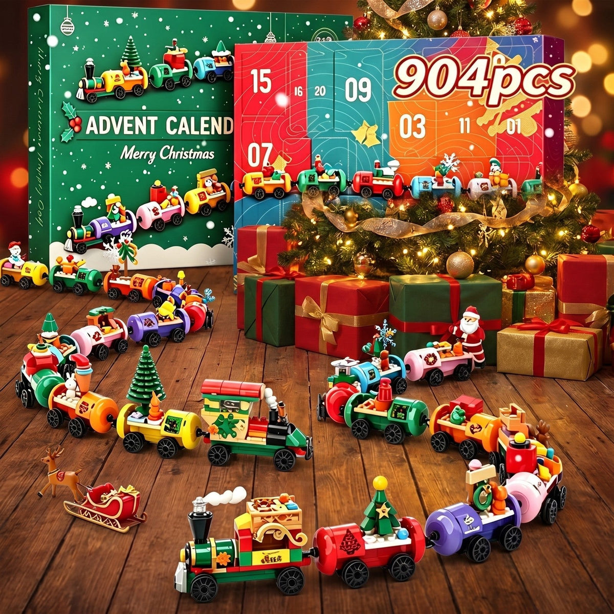 Christmas Train Advent Calendar – 904-Piece Building Brick Set with Santa