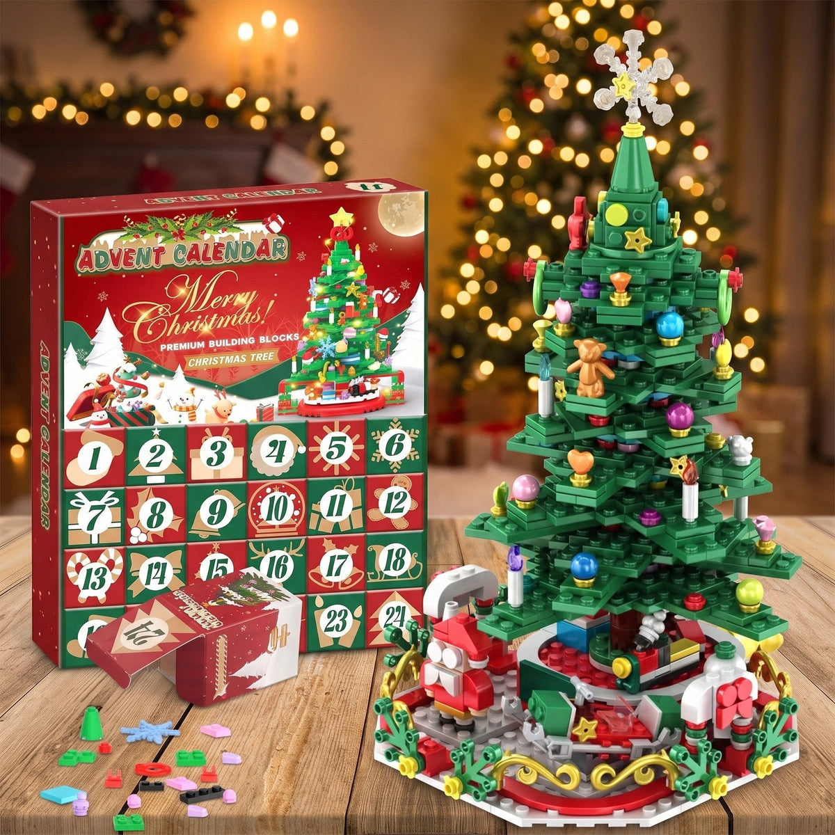 Christmas Tree Brick Advent Calendar – Build & Light 24-Piece Festive Decoration