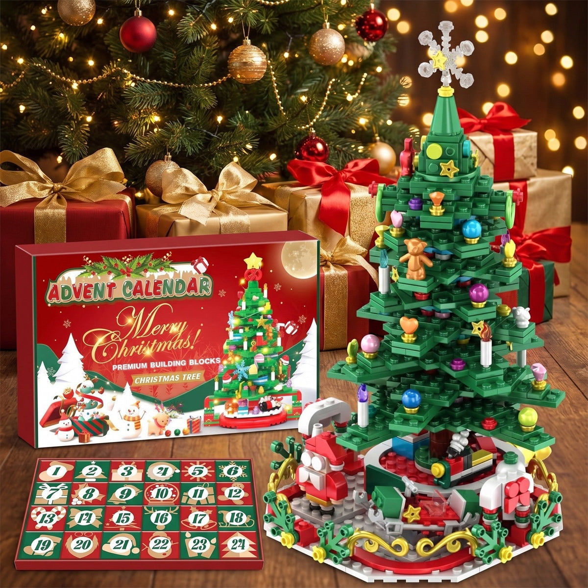Christmas Tree Brick Advent Calendar – Build & Light 24-Piece Festive Decoration