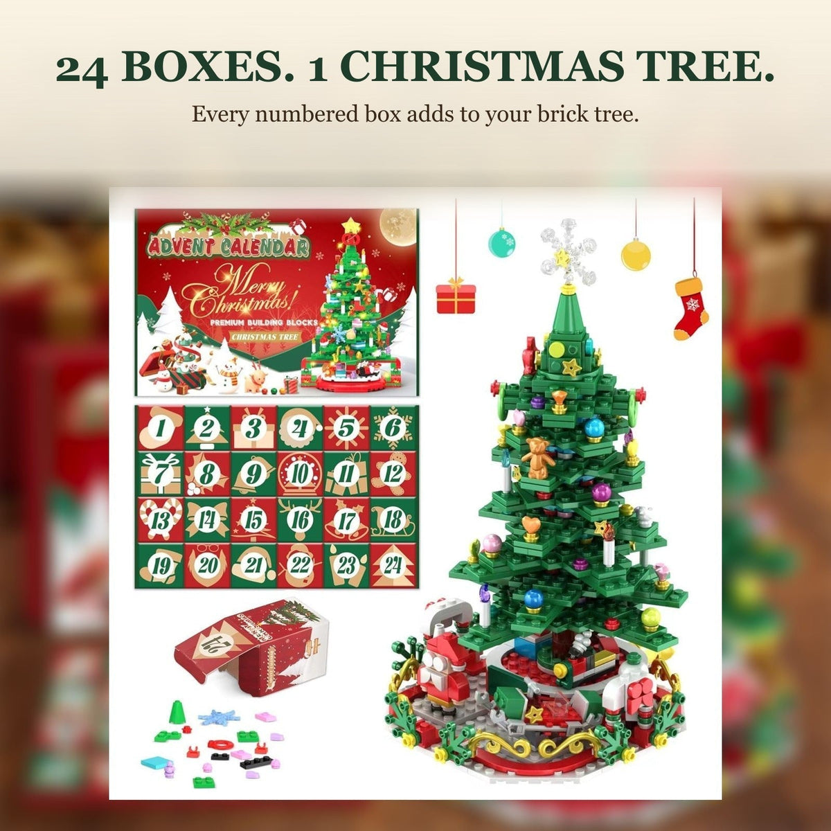 Christmas Tree Brick Advent Calendar – Build & Light 24-Piece Festive Decoration