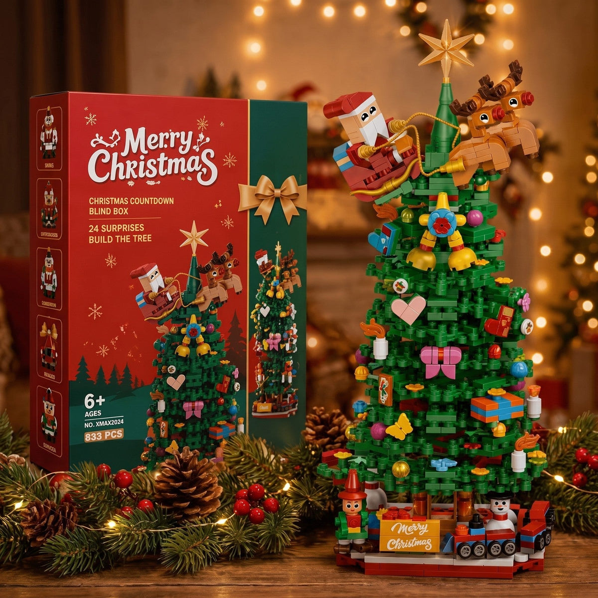 Christmas Tree Brick Advent Calendar – 833 Piece Build Set with 24 Surprise Boxes