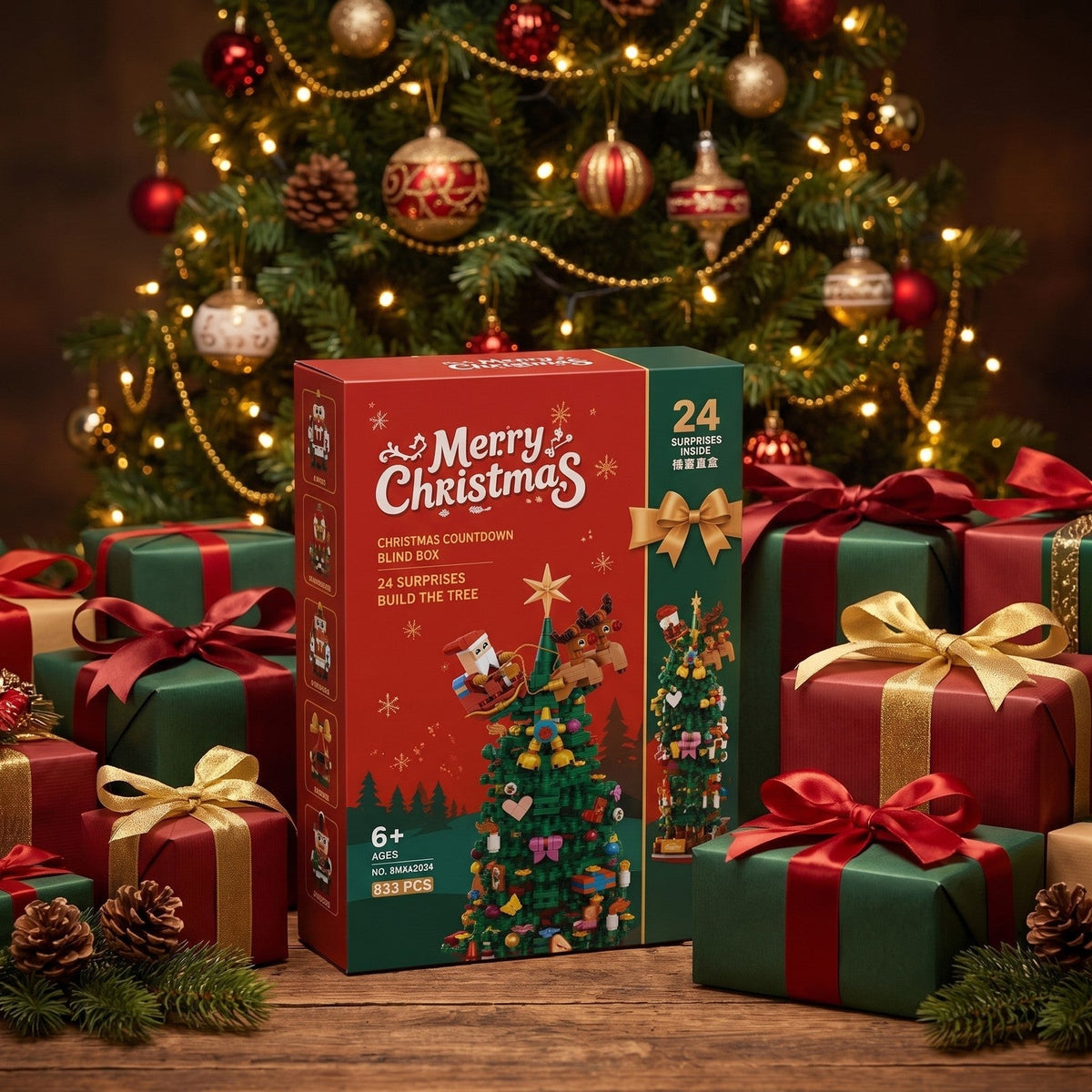 Christmas Tree Brick Advent Calendar – 833 Piece Build Set with 24 Surprise Boxes