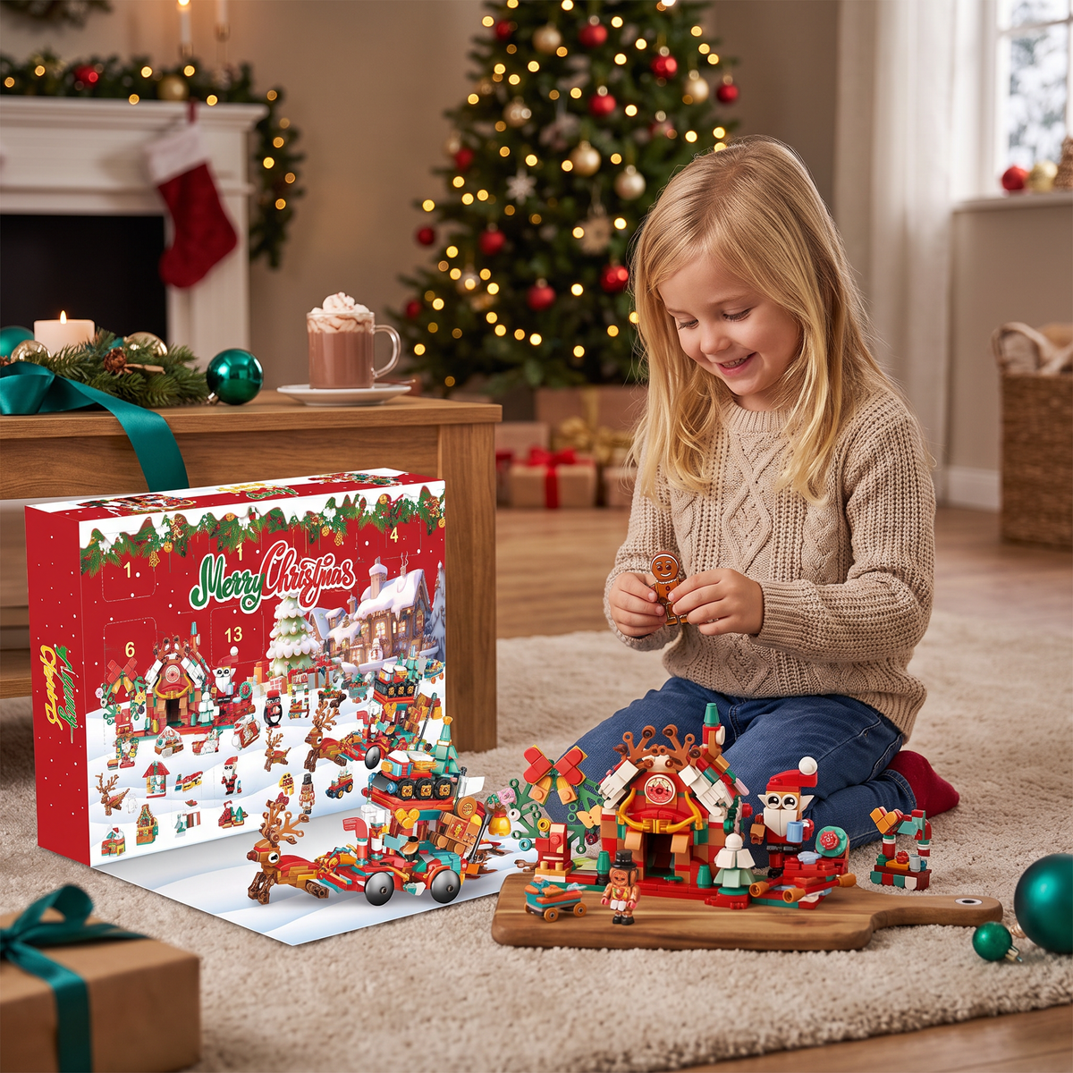 Kids' Advent Calendar Building Block Set – 24-Day Christmas Village