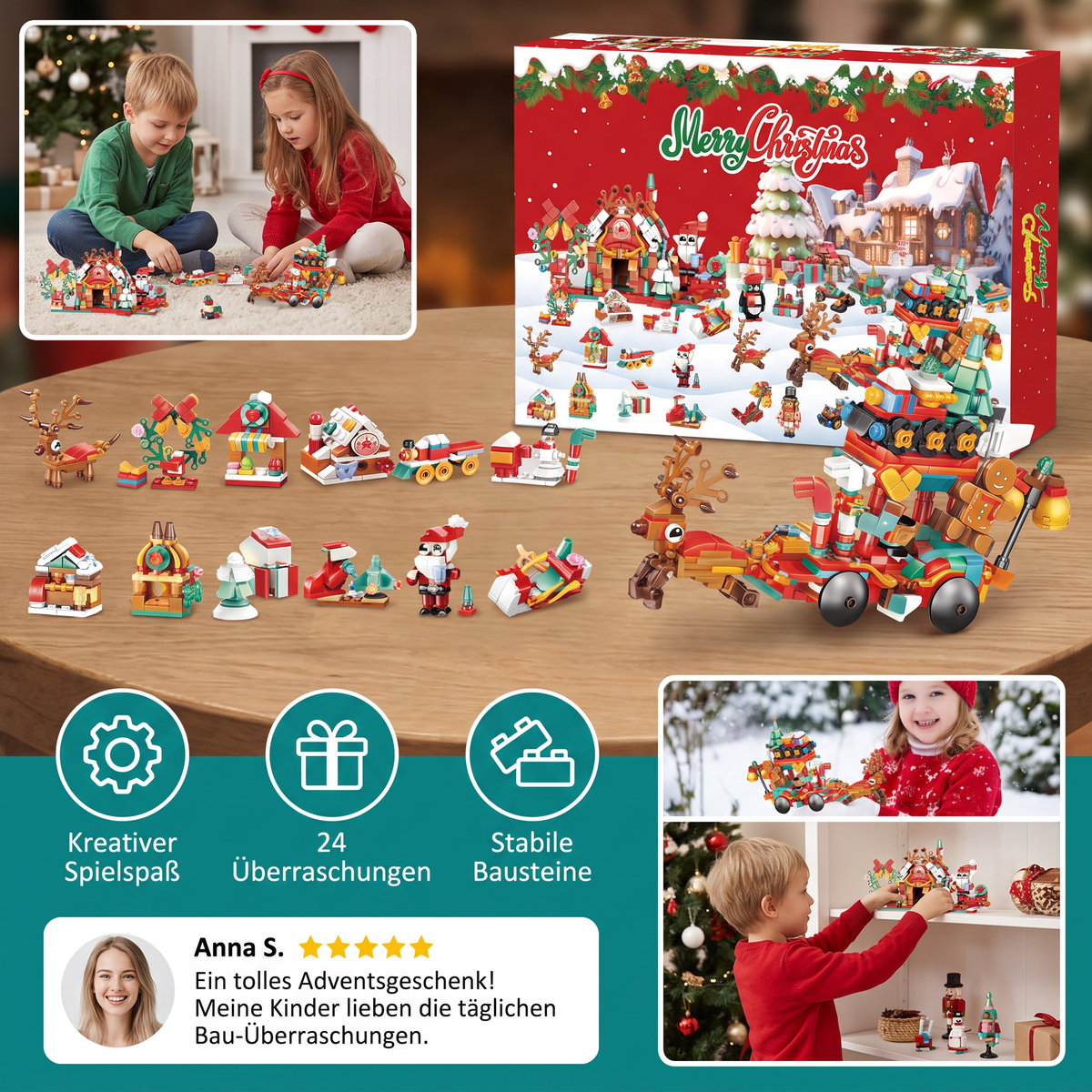 Kids' Advent Calendar Building Block Set – 24-Day Christmas Village