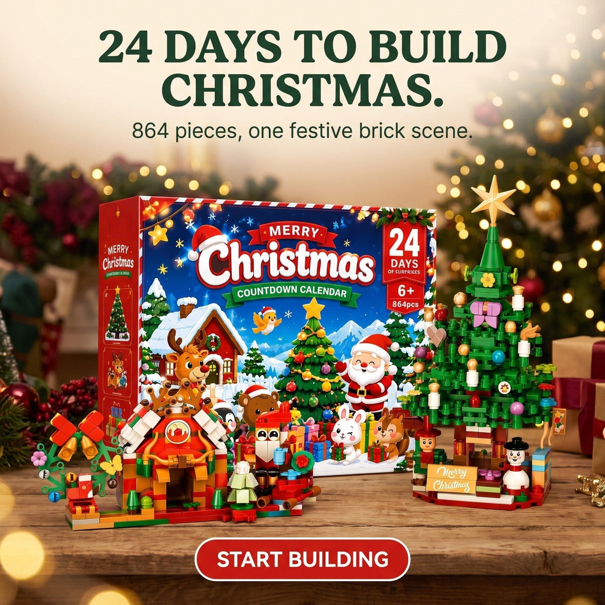 Christmas Village Brick Advent Calendar – 864 Piece Building Set