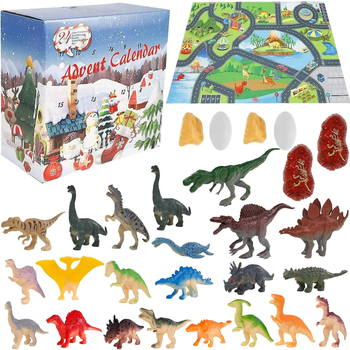 Kids' Dinosaur Advent Calendar with 28 Figures and Play Mat