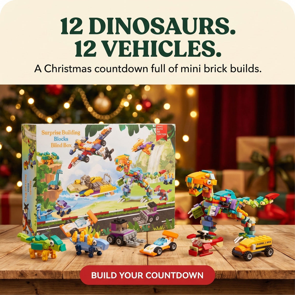 Kids' Dinosaur and Vehicle Advent Calendar – 24 Mini Brick Builds