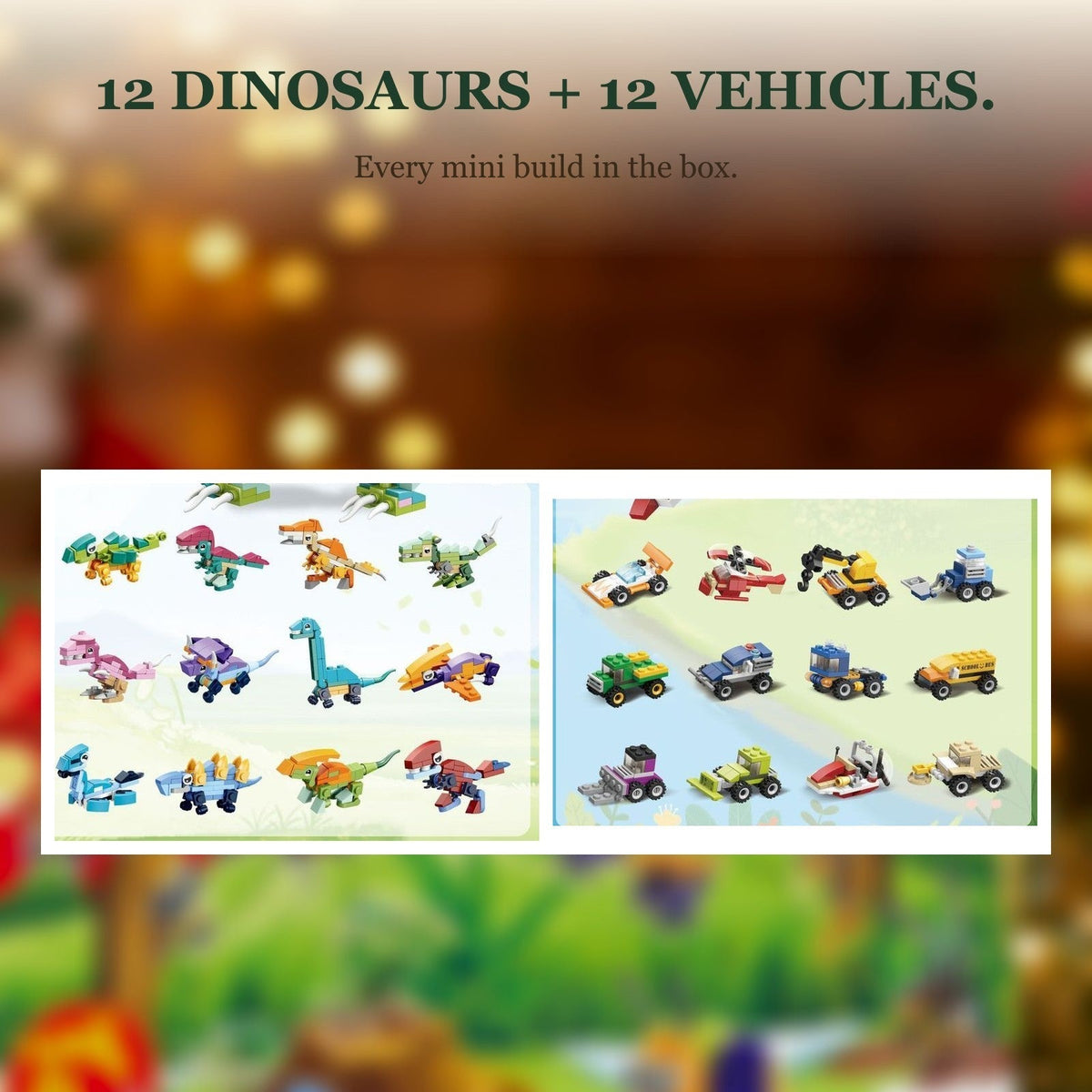 Kids' Dinosaur and Vehicle Advent Calendar – 24 Mini Brick Builds