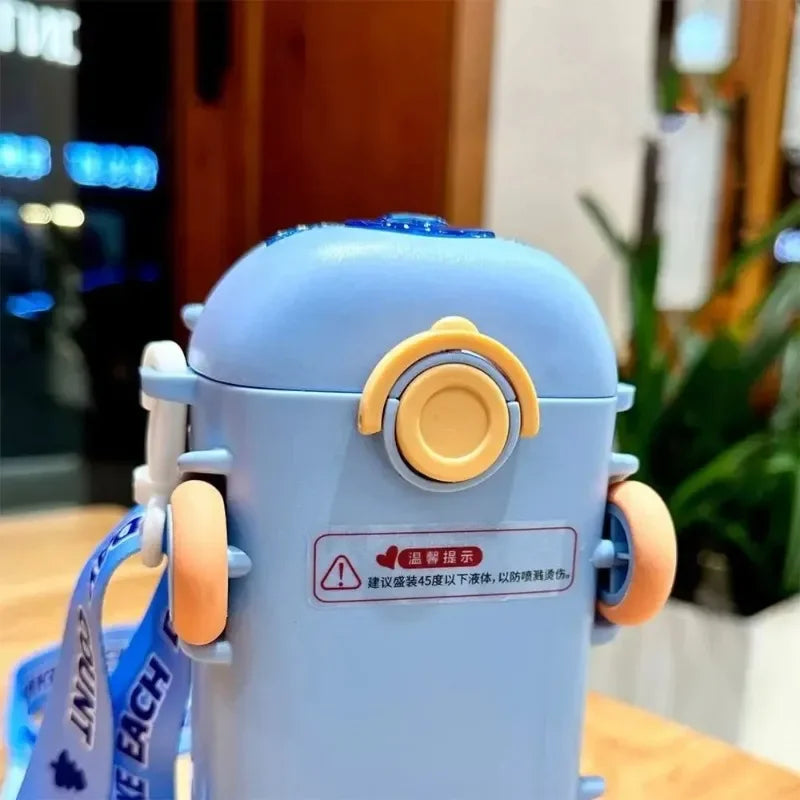 Kids Cartoon Bus Water Bottle with Silicone Straw