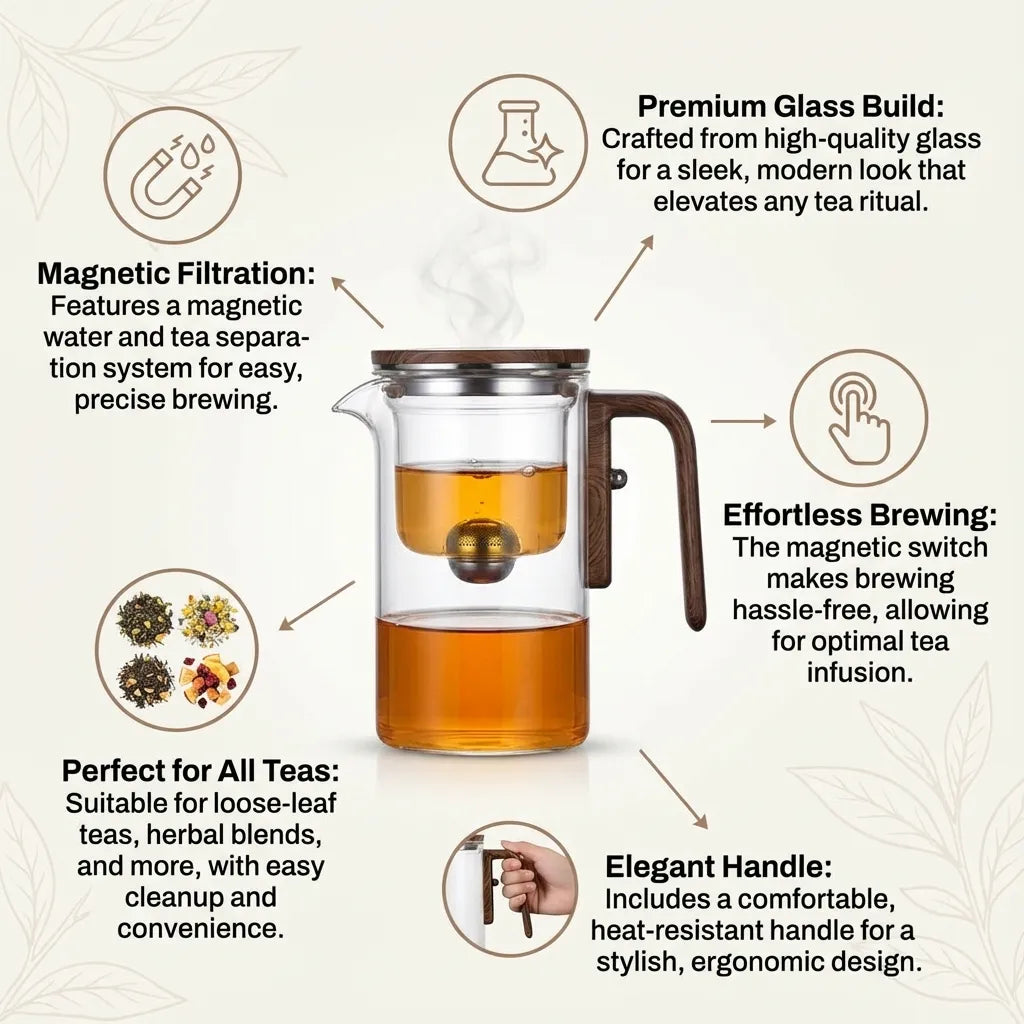 Premium Glass Teapot with Magnetic Infuser | Loose-Leaf Tea Brewing