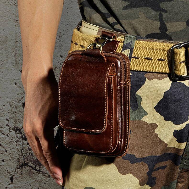 Genuine Leather Men's Waist Pack – Adjustable Brown