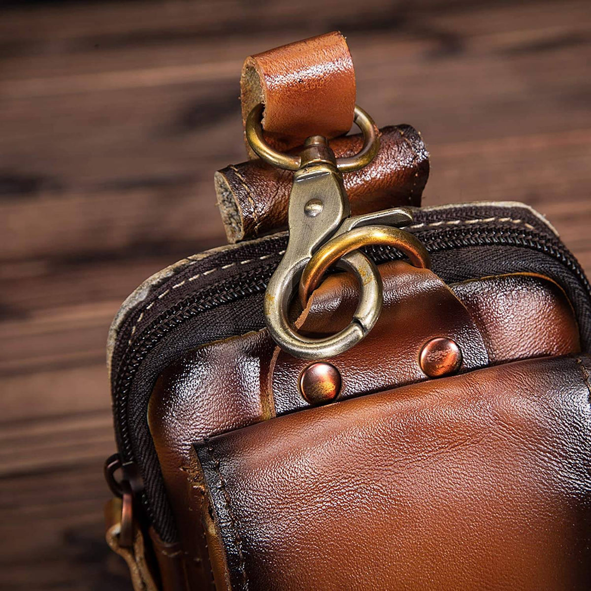 Genuine Leather Men's Waist Pack – Adjustable Brown