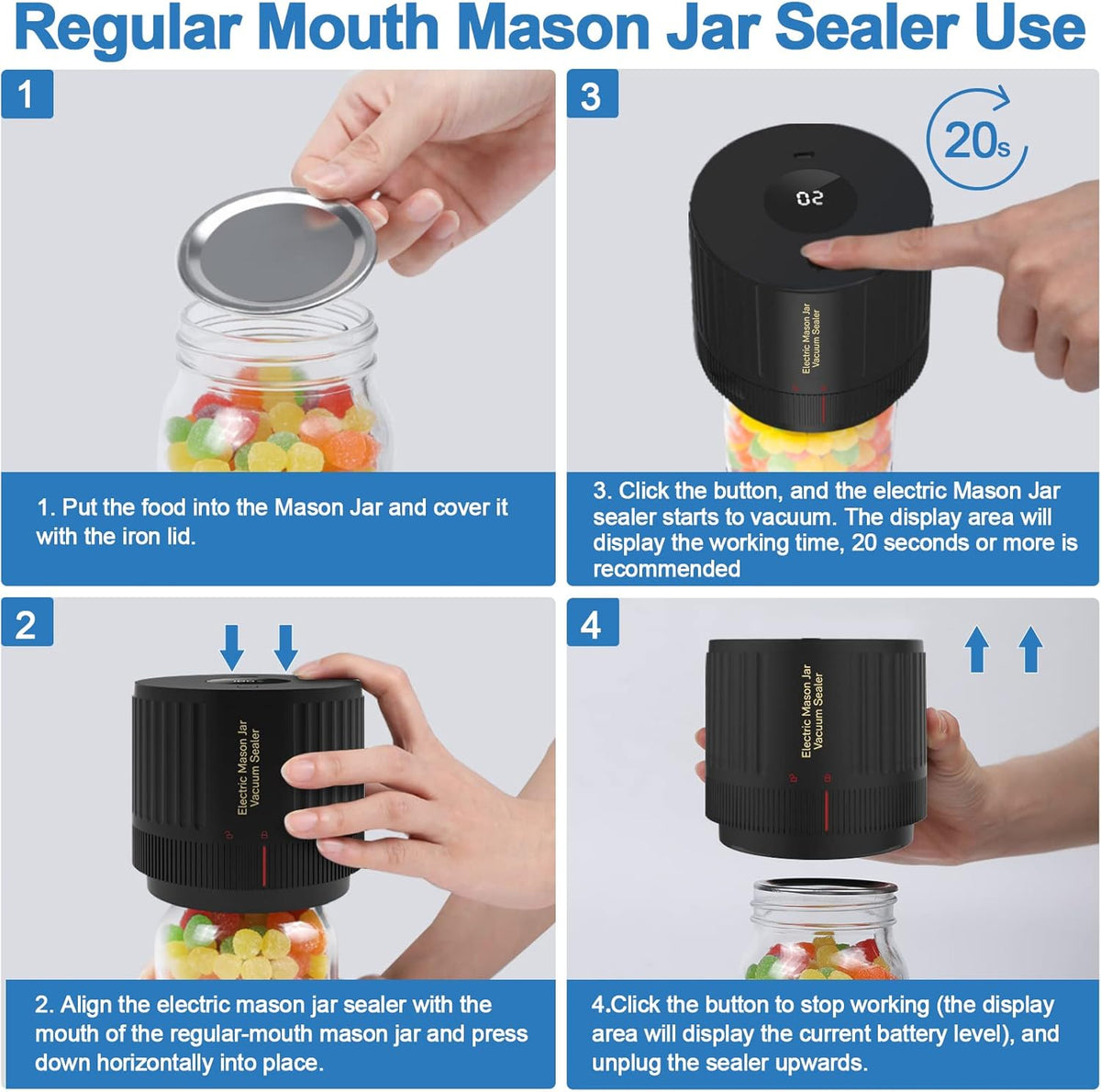 Electric Mason Jar Vacuum Sealer Kit for Fresh Food Storage