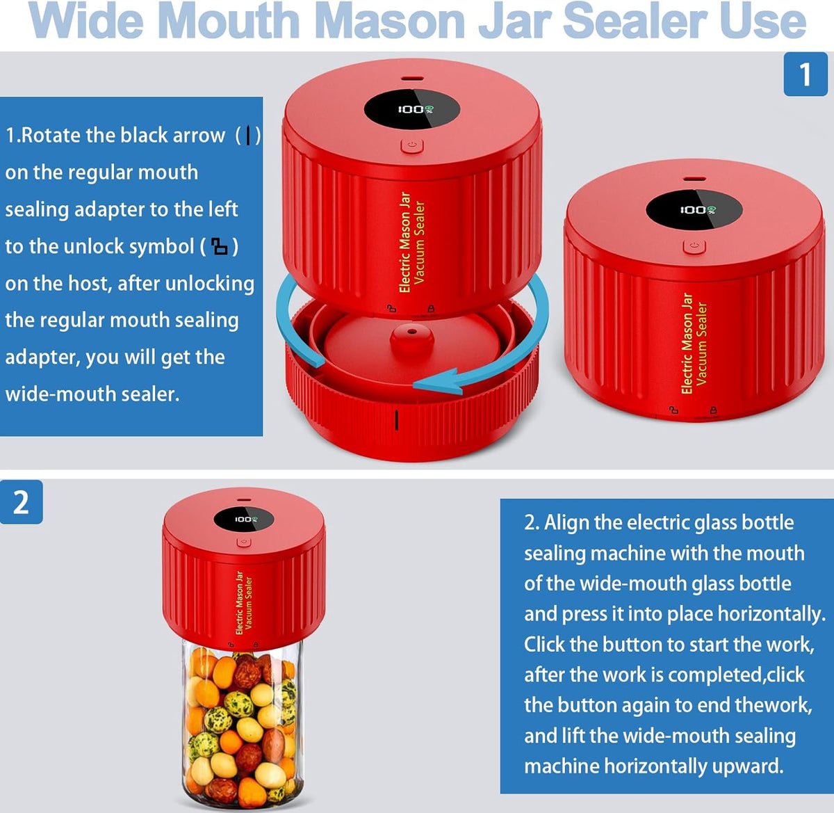 Electric Mason Jar Vacuum Sealer Kit for Fresh Food Storage