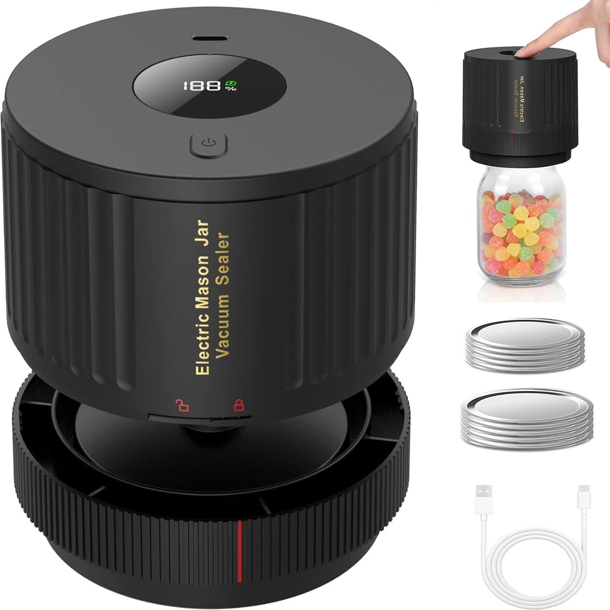 Electric Mason Jar Vacuum Sealer Kit for Fresh Food Storage