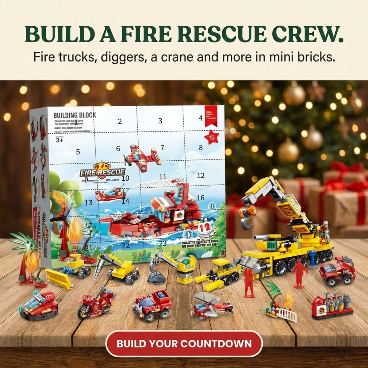 Kids' Fire Rescue and Construction Advent Calendar – Building Brick Vehicles