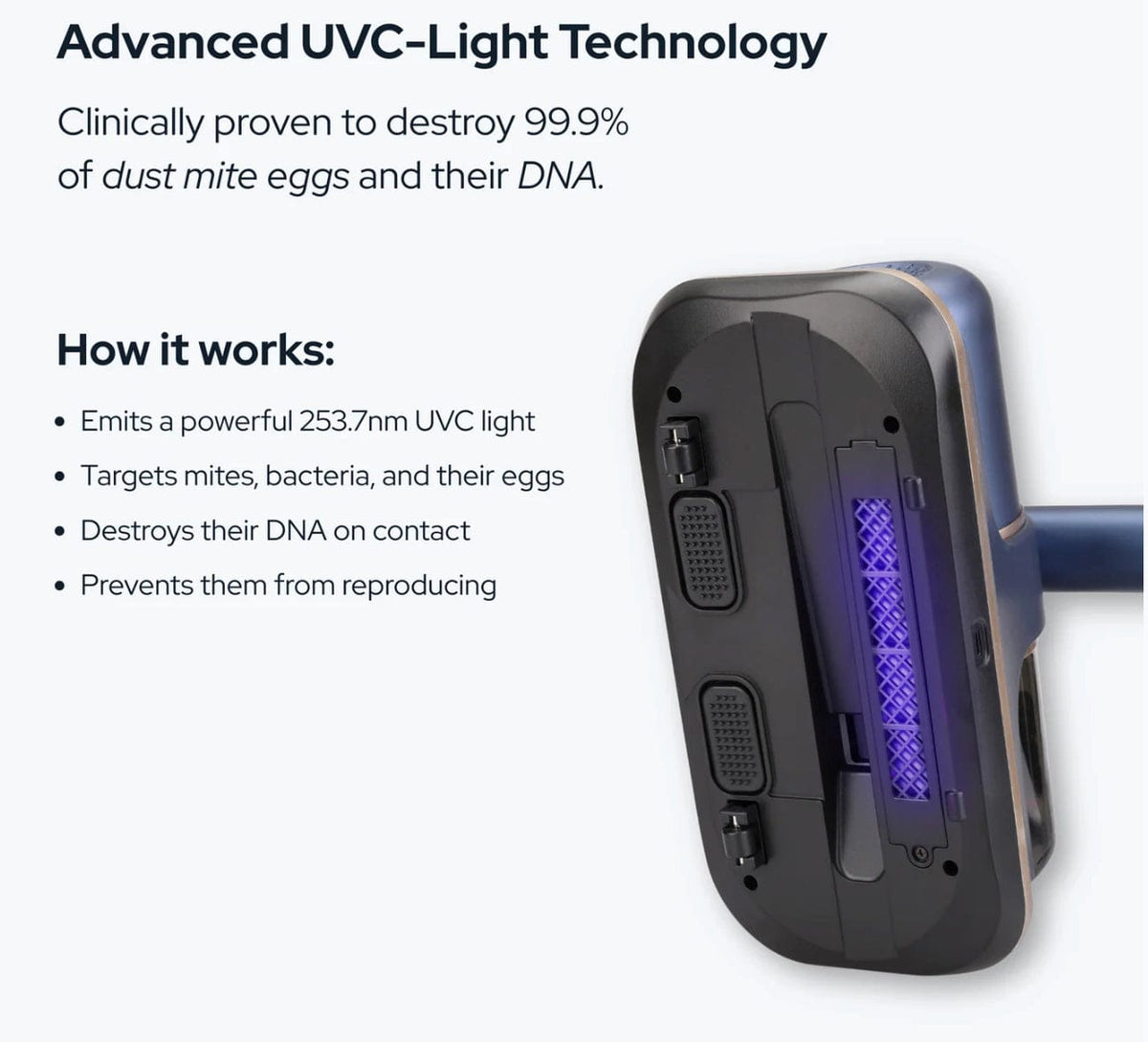 UV Hand Held Vacuum Cleaner for Mattress & Upholstery Allergen Removal