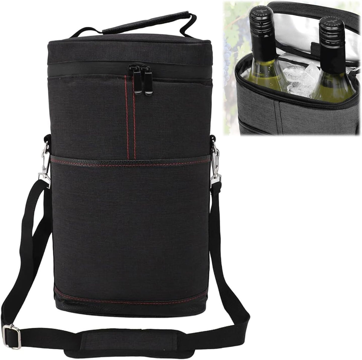Canvas Wine Cooler Tote Bag - Insulated 2-Bottle Carrier