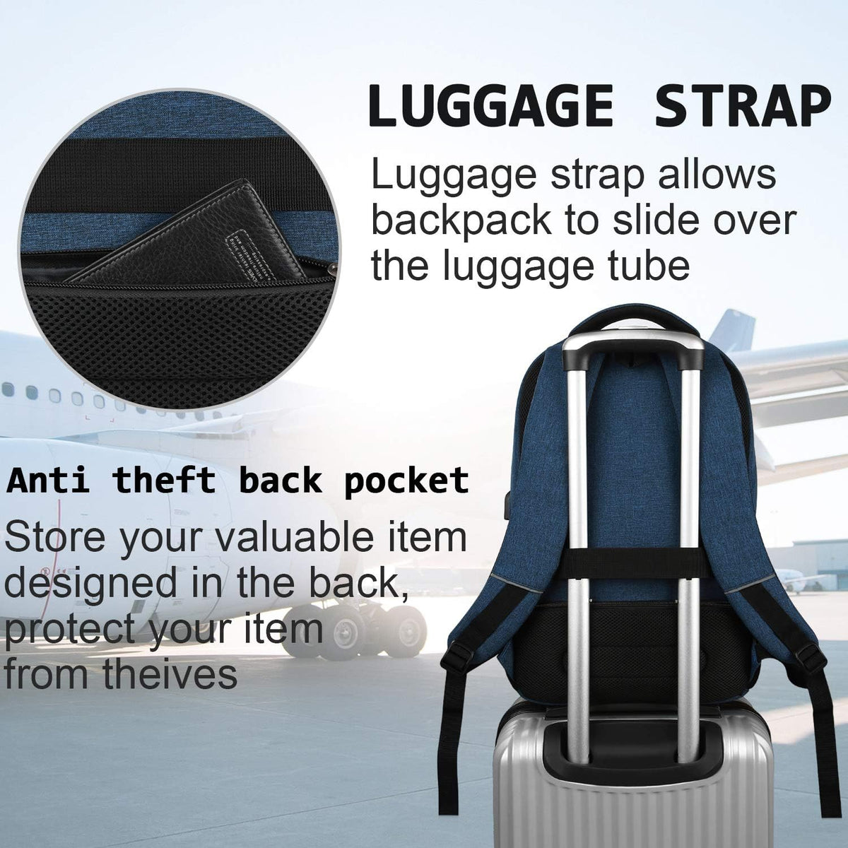 Anti-Theft Laptop Backpack with USB Charging Port