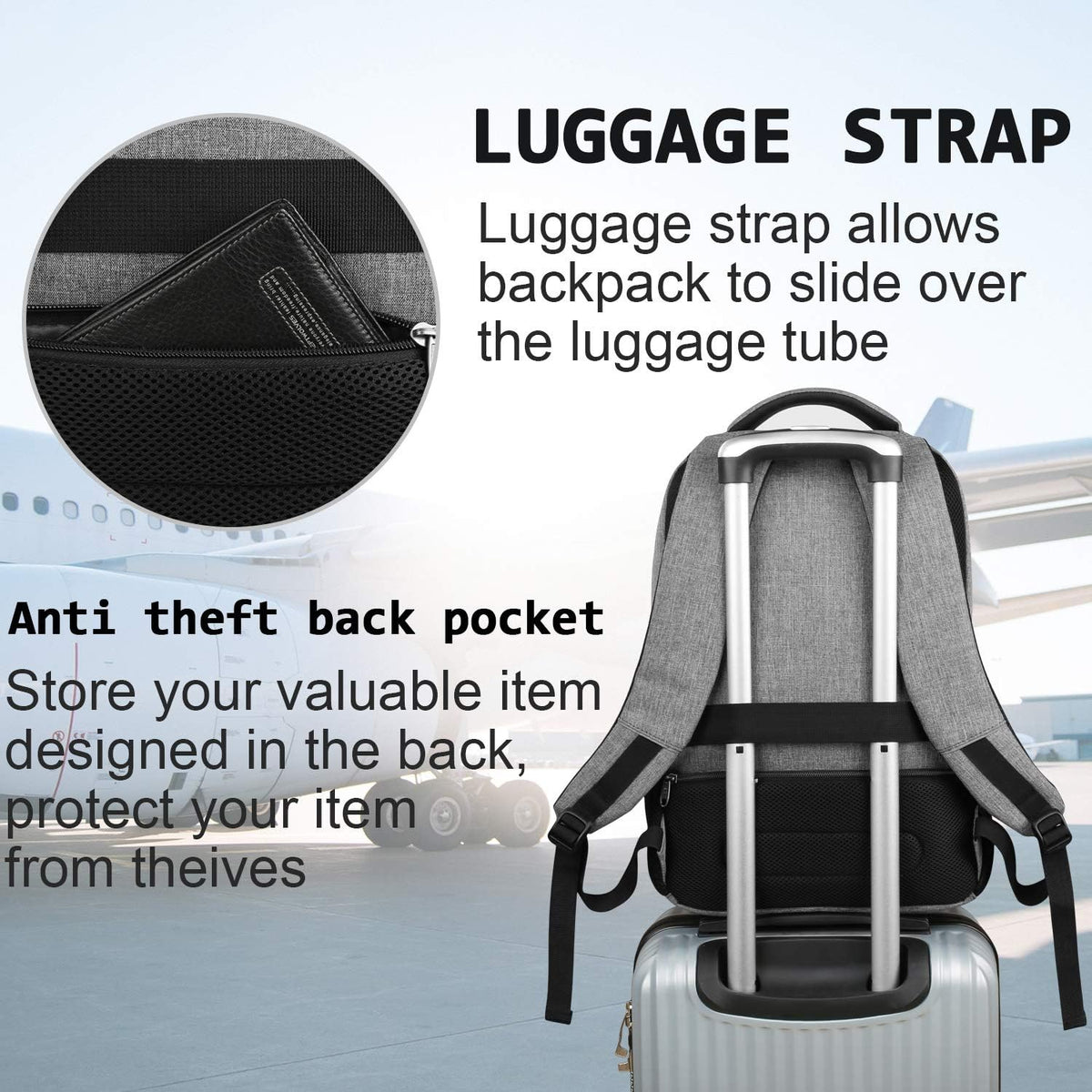Anti-Theft Laptop Backpack with USB Charging Port