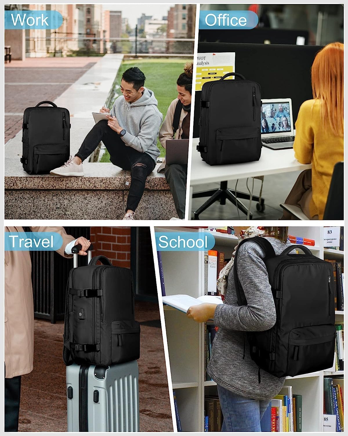 40L Waterproof Travel Backpack with Laptop Compartment & USB Port