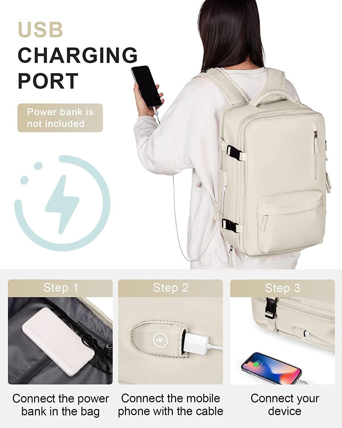 40L Waterproof Travel Backpack with Laptop Compartment & USB Port