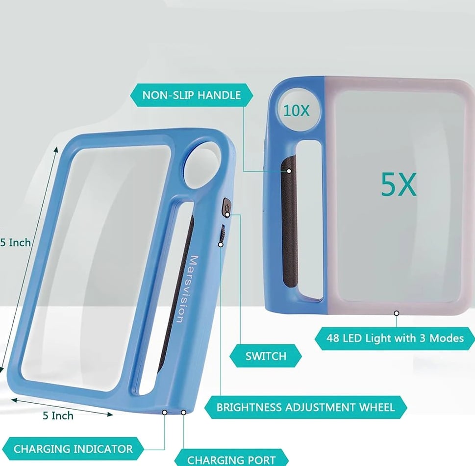 LED Magnifying Glass with 5x & 10x Magnification and USB Charging