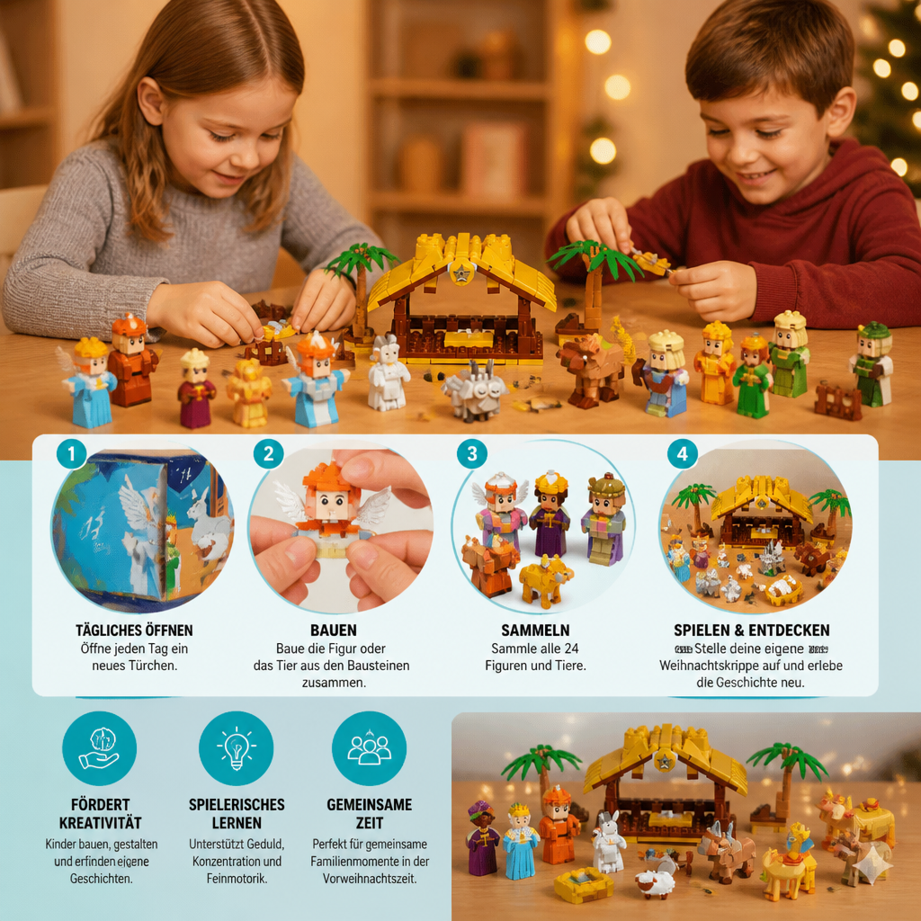 Nativity Scene Advent Calendar – 24-Piece Building Block Set