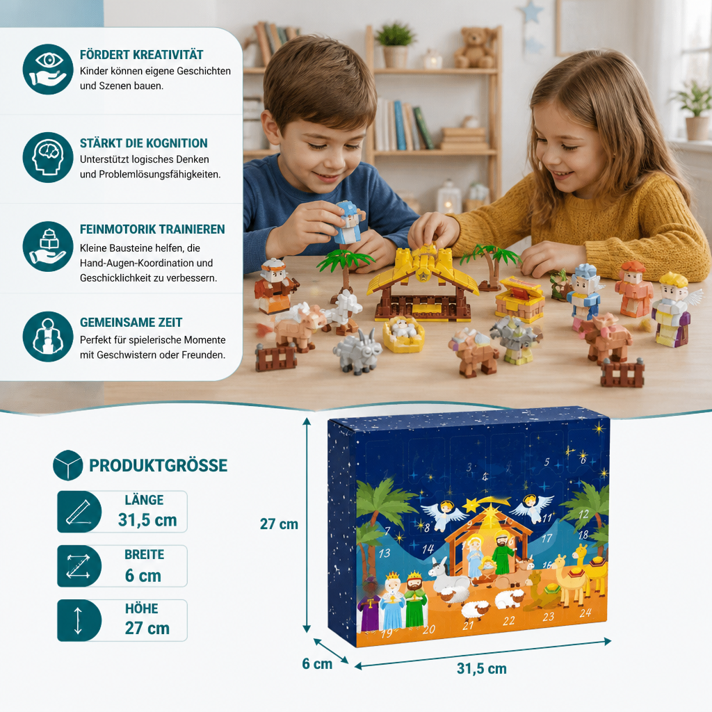 Nativity Scene Advent Calendar – 24-Piece Building Block Set