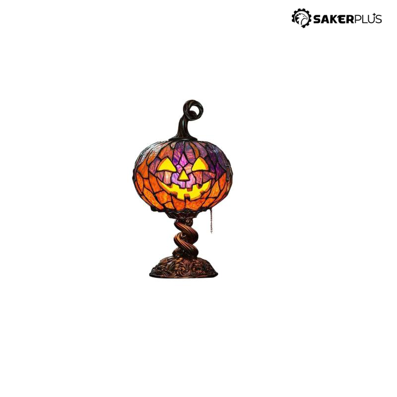 Stained Glass Halloween Pumpkin Table Lamp – USB Powered