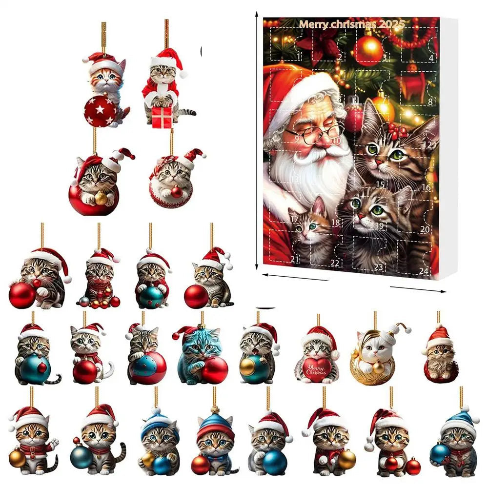 Cat Christmas Ornament Set – 24 Piece Advent Calendar Decoration