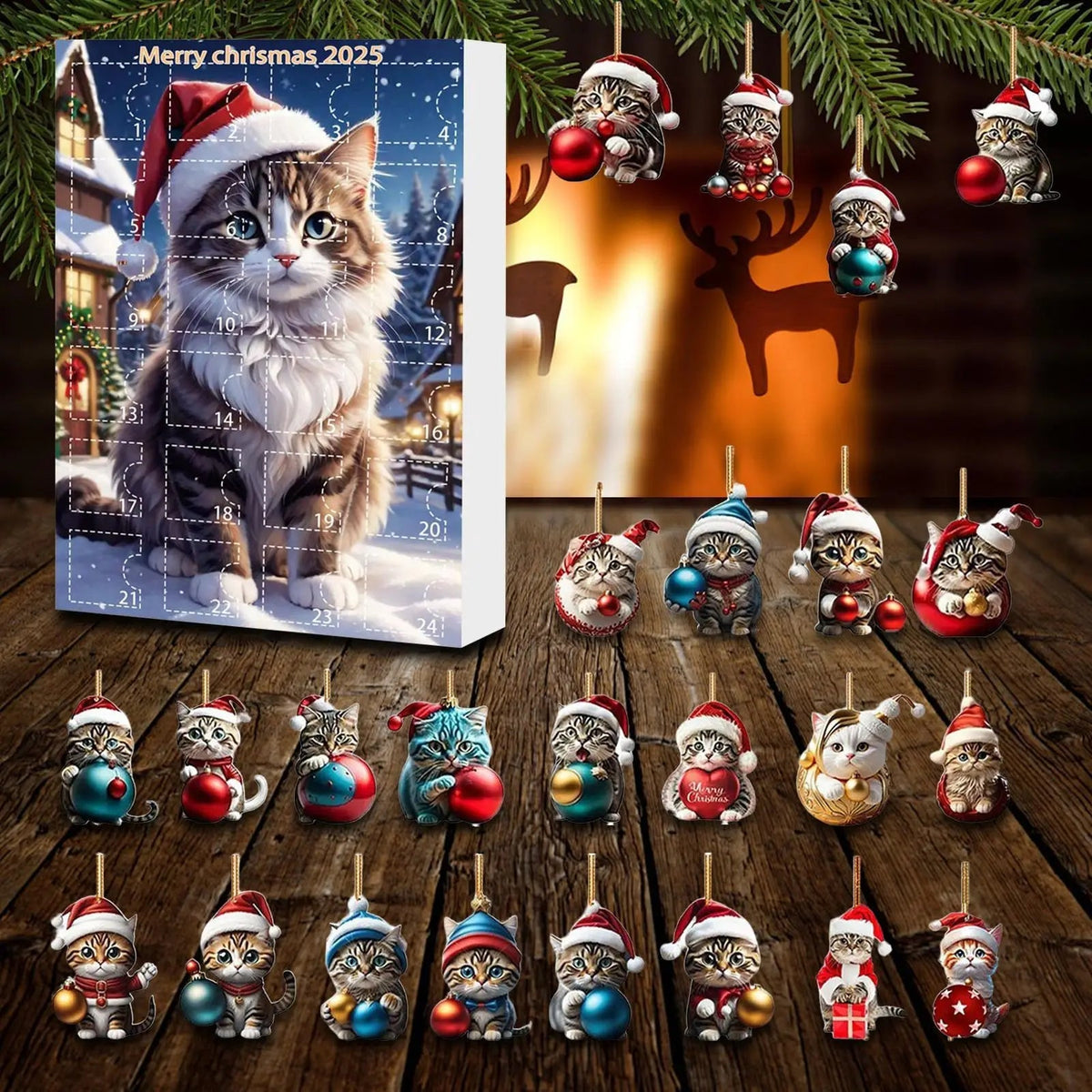 Cat Christmas Ornament Set – 24 Piece Advent Calendar Decoration