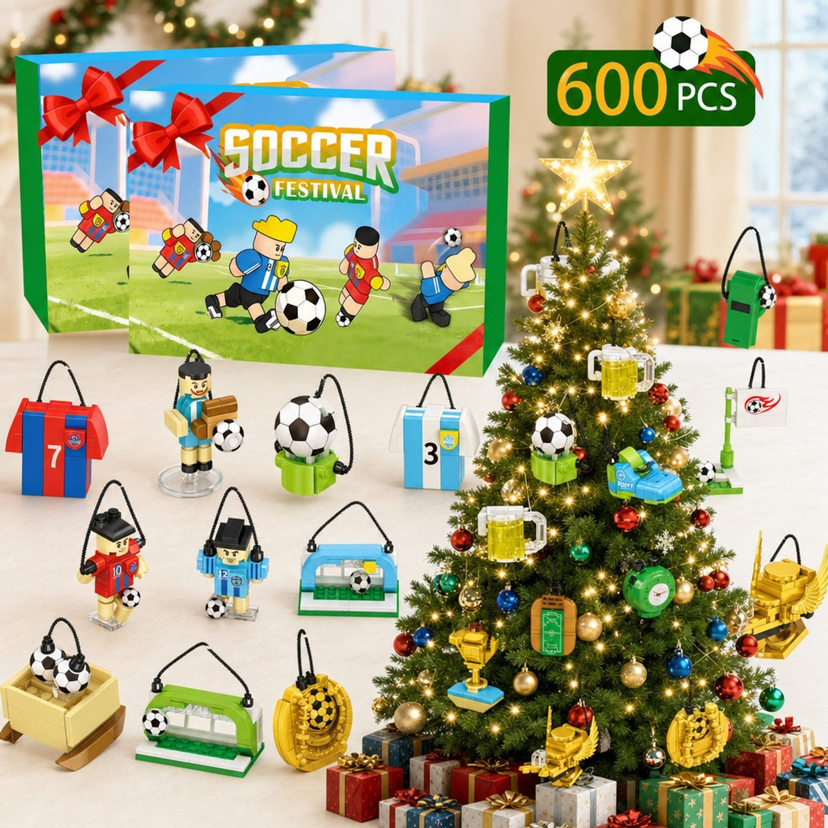Football Advent Calendar – 600-Piece Brick Build Collection with Players and Trophies