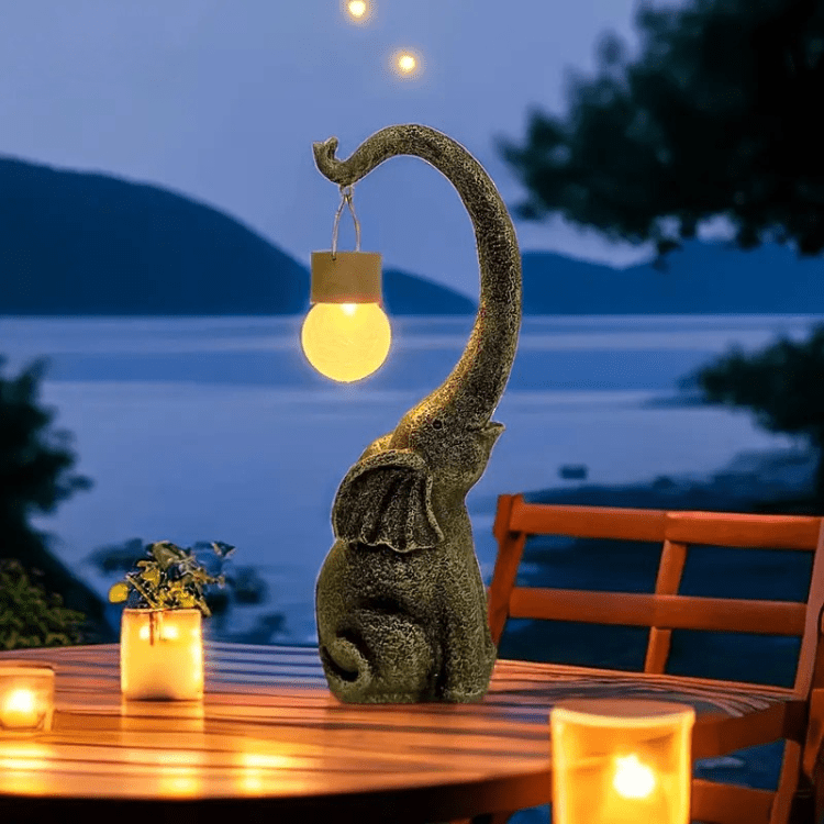 Solar-Powered Copper Elephant Garden Lamp | Outdoor Lighting