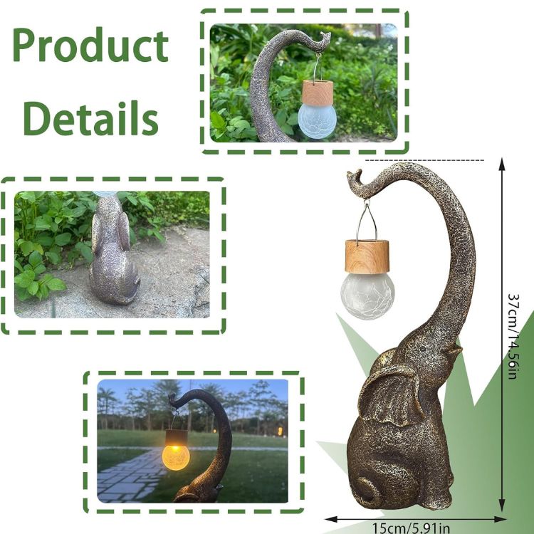 Solar-Powered Copper Elephant Garden Lamp | Outdoor Lighting